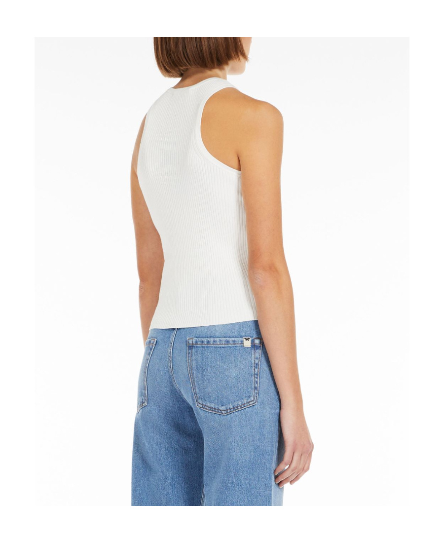 Shop Weekend Max Mara Elastic Knitted Rib Vest In White