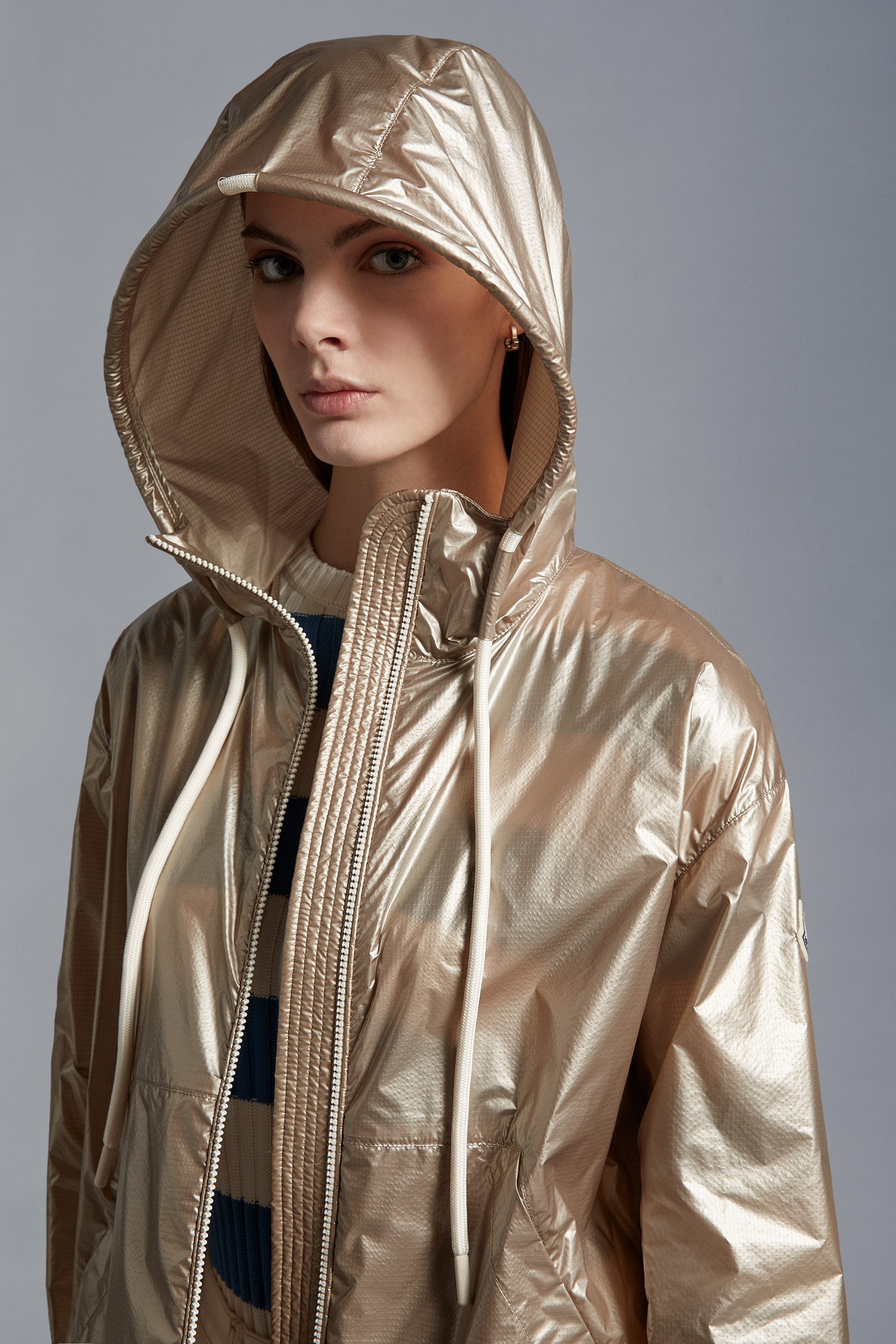 Moncler Hooded Jacket With Side Pockets And Cuffs In Neutral