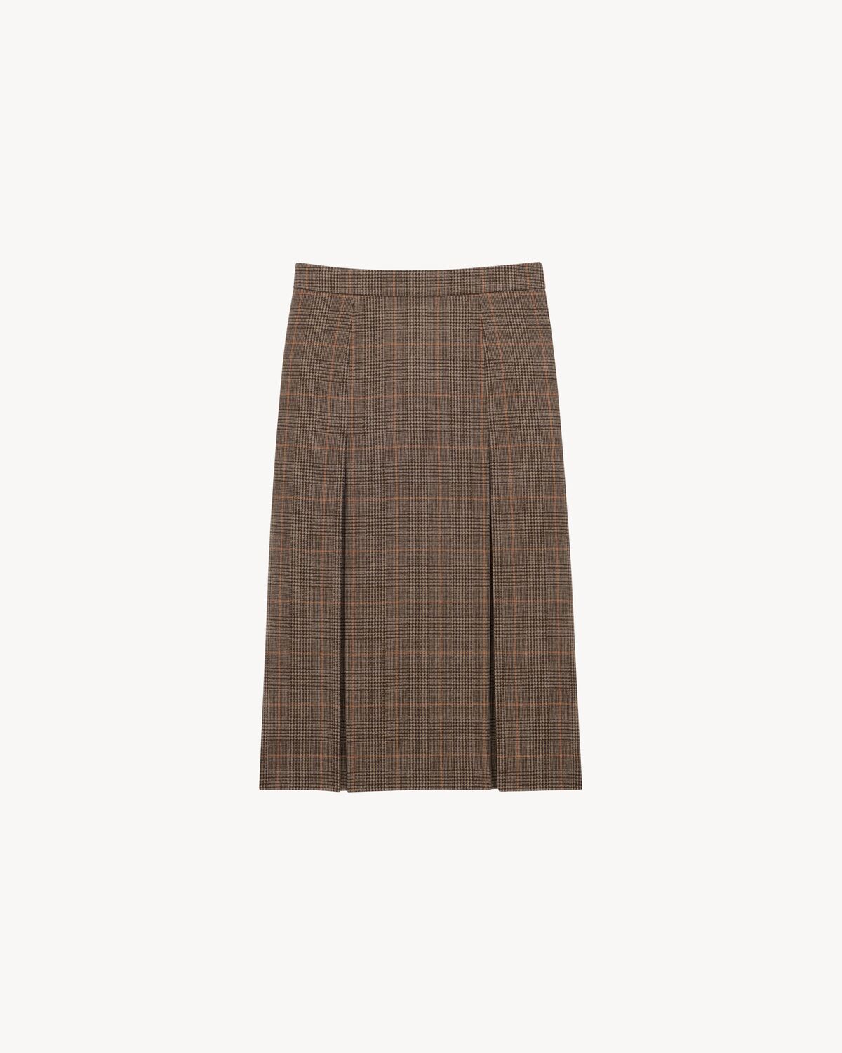 Saint Laurent Wool And Cashmere Prince Of Wales Midi Skirt Clothing In Brown
