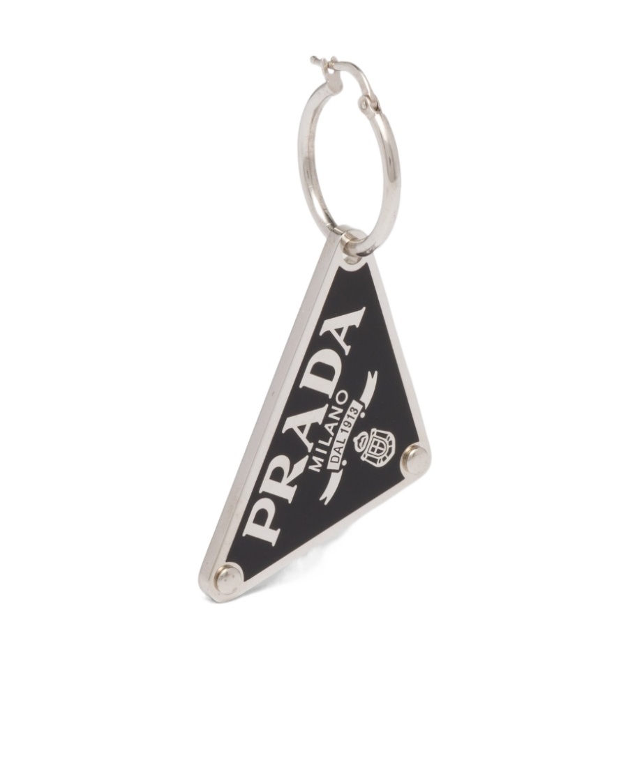 Prada Symbole Logo Sterling Silver Single Earring In Black