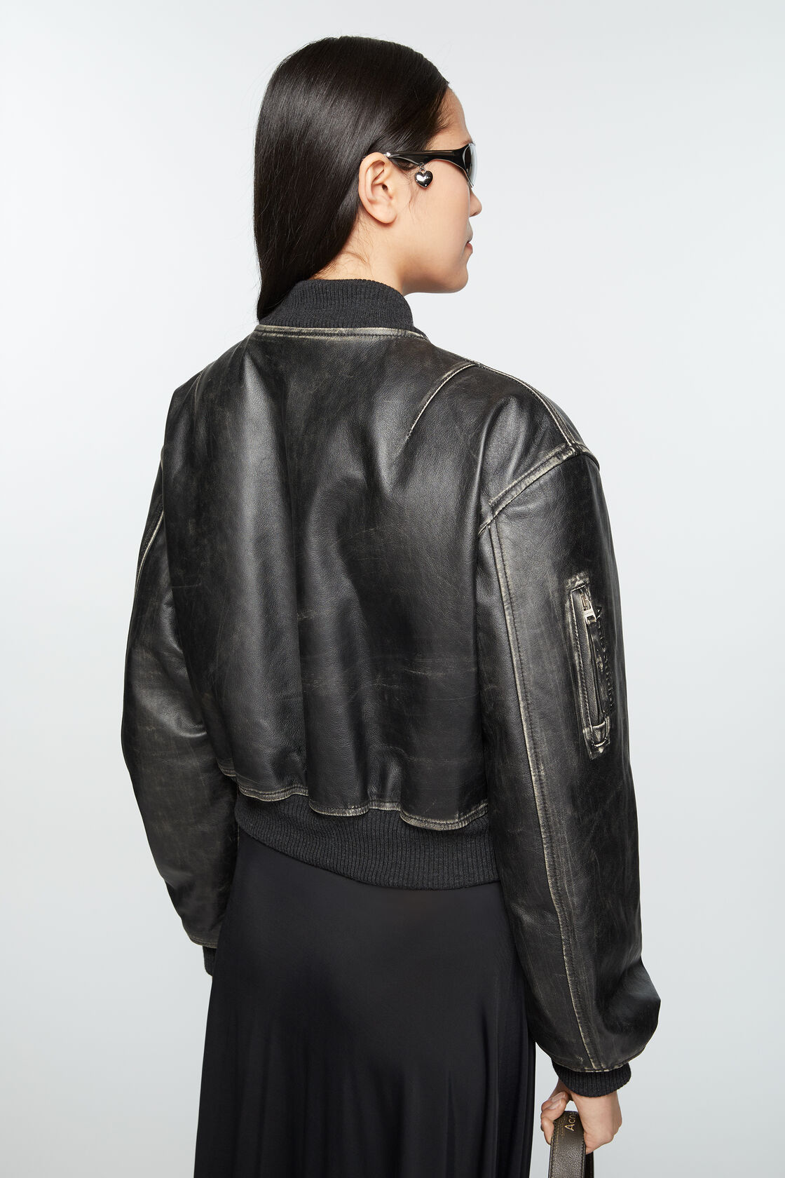 Acne Studios Aged Leather Bomber Jacket With Distressed Treatment In Black