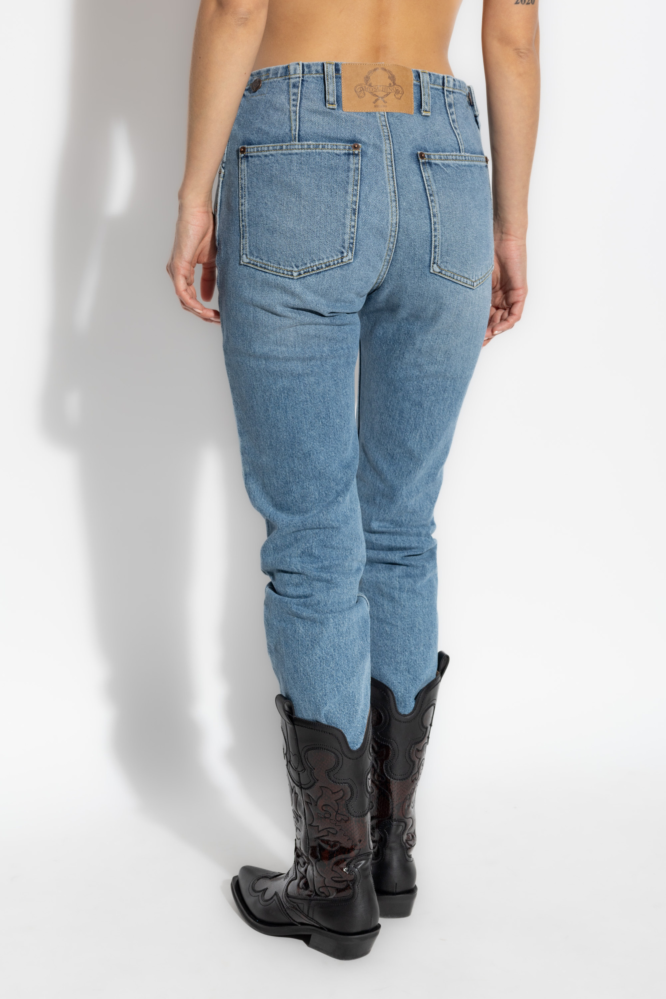 Moschino High-rise Logo-patch Jeans In Blue