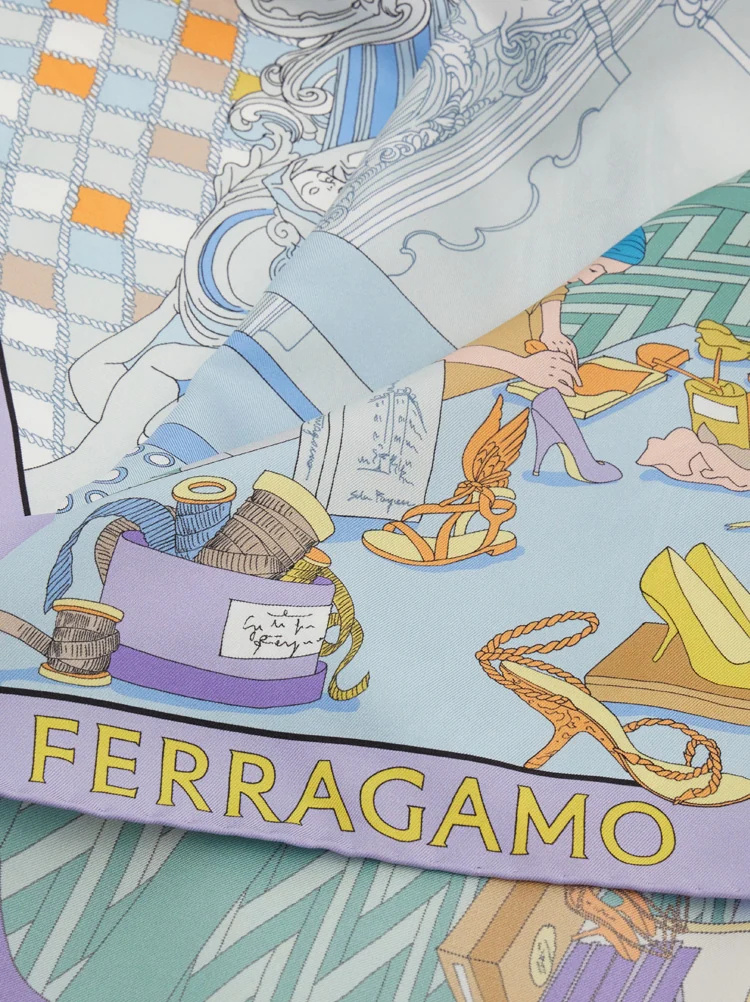 Ferragamo Atelier Print Silk Foulard In Purple