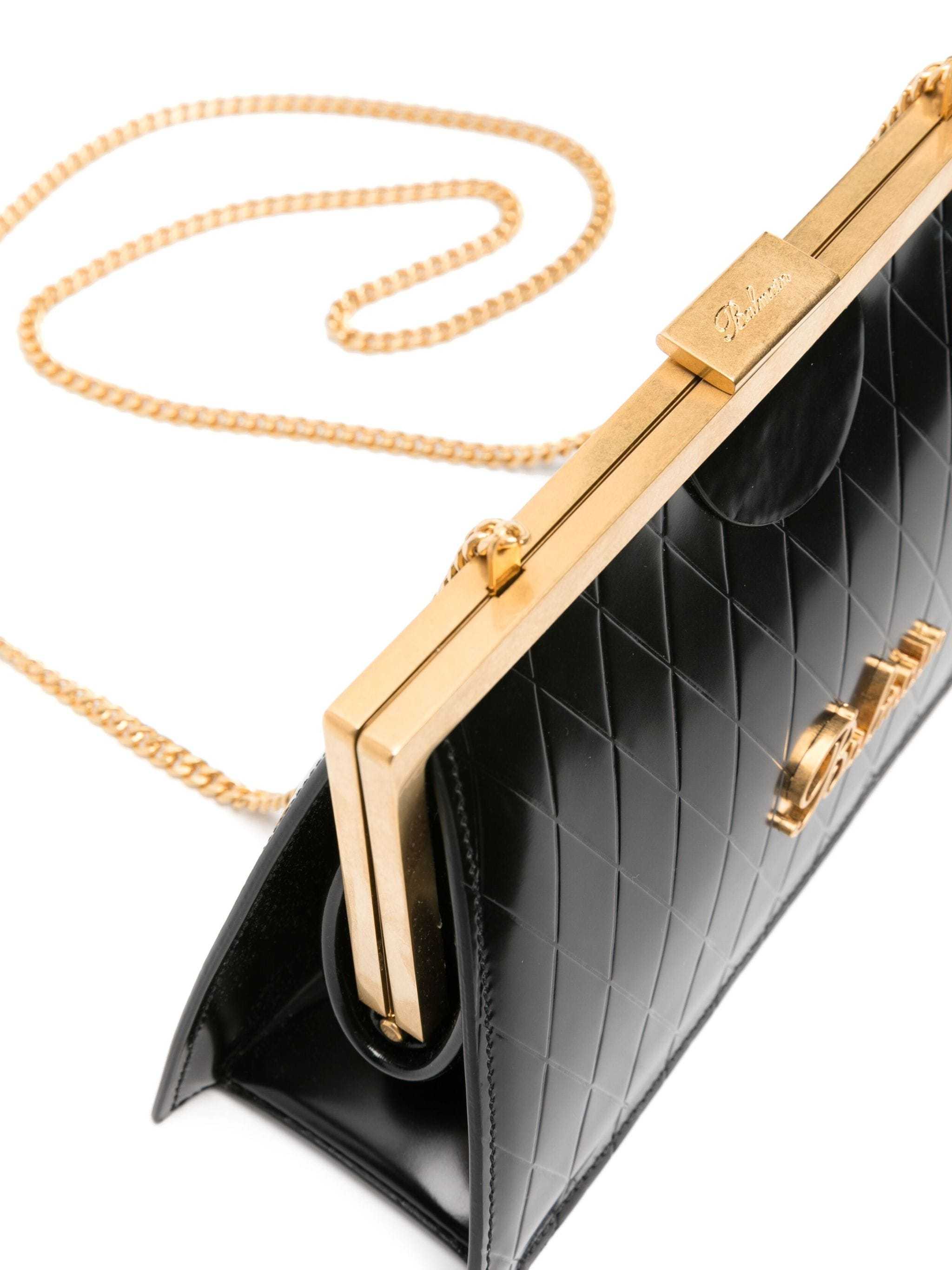 Balmain Grid-embossed Leather Clutch Bag In Black