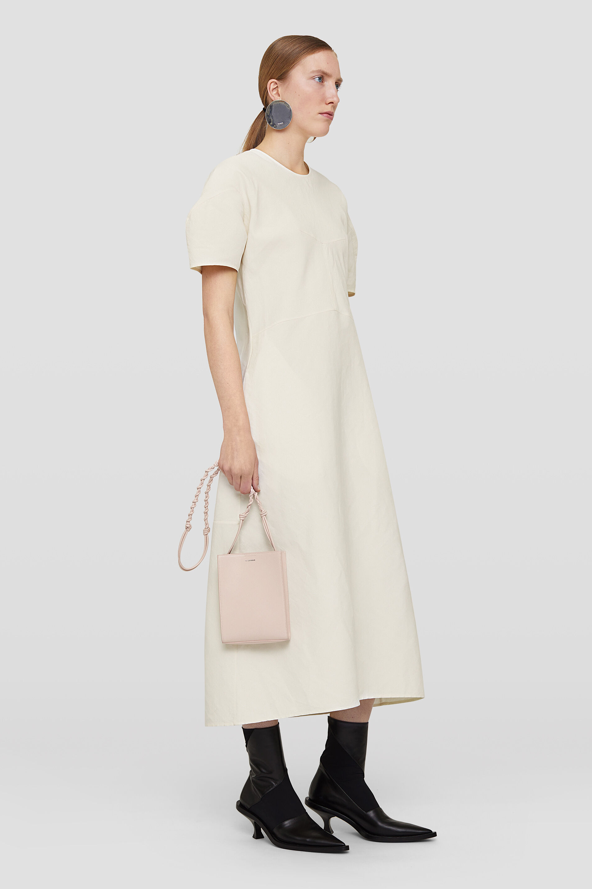 Jil Sander White Embossed Crocodile Effect Shoulder Bag In Pink