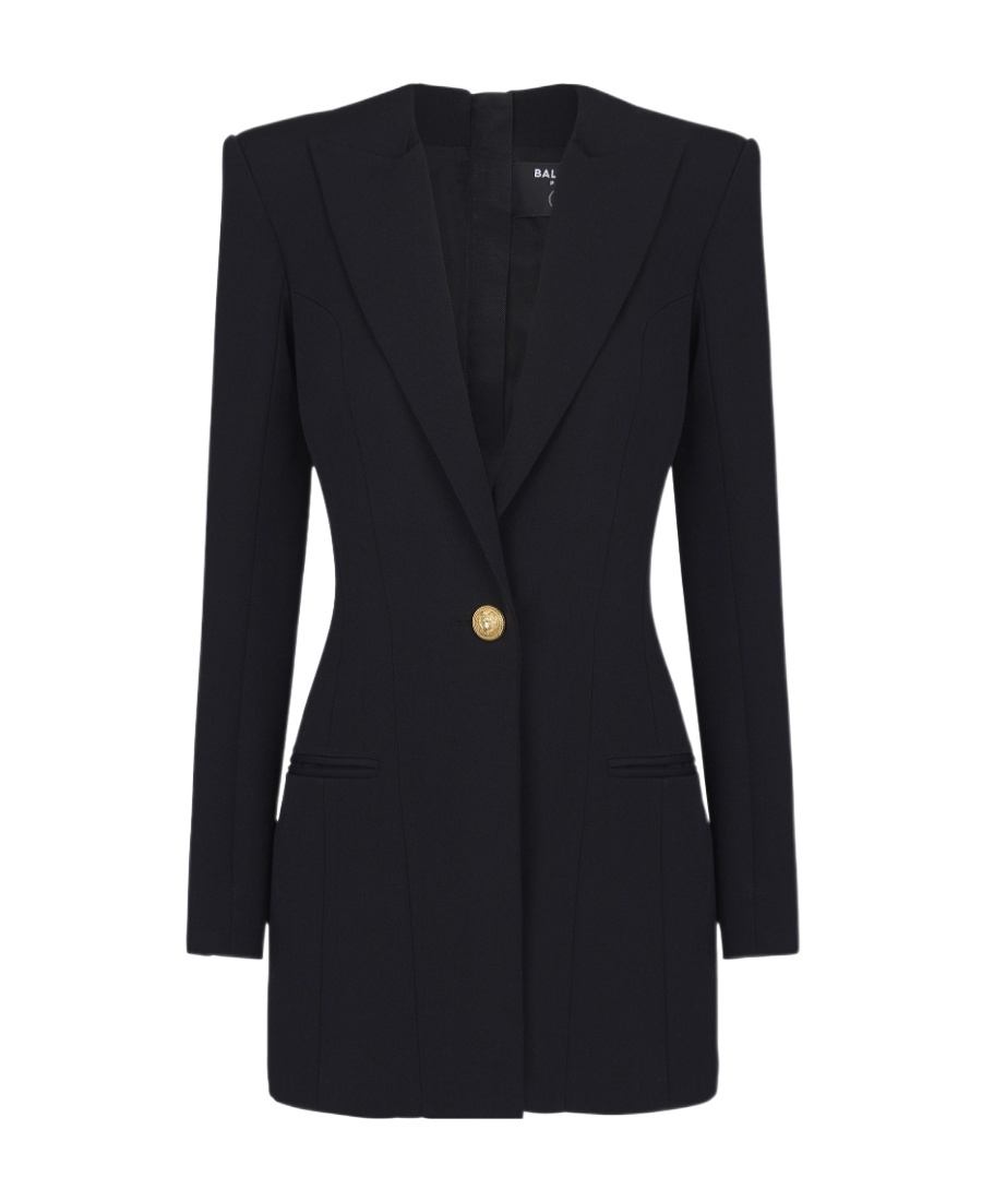 Balmain Grain De Poudre Tailored Dress In Black