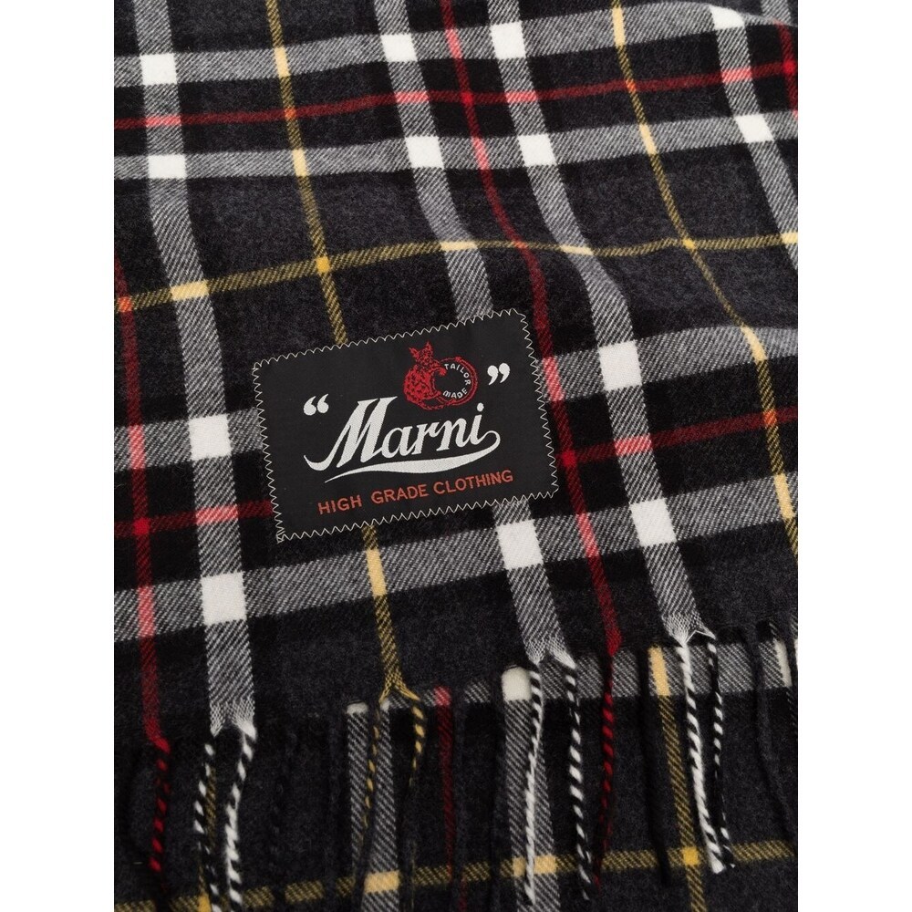 Marni Logo-patch Check Pattern Scarf In Black
