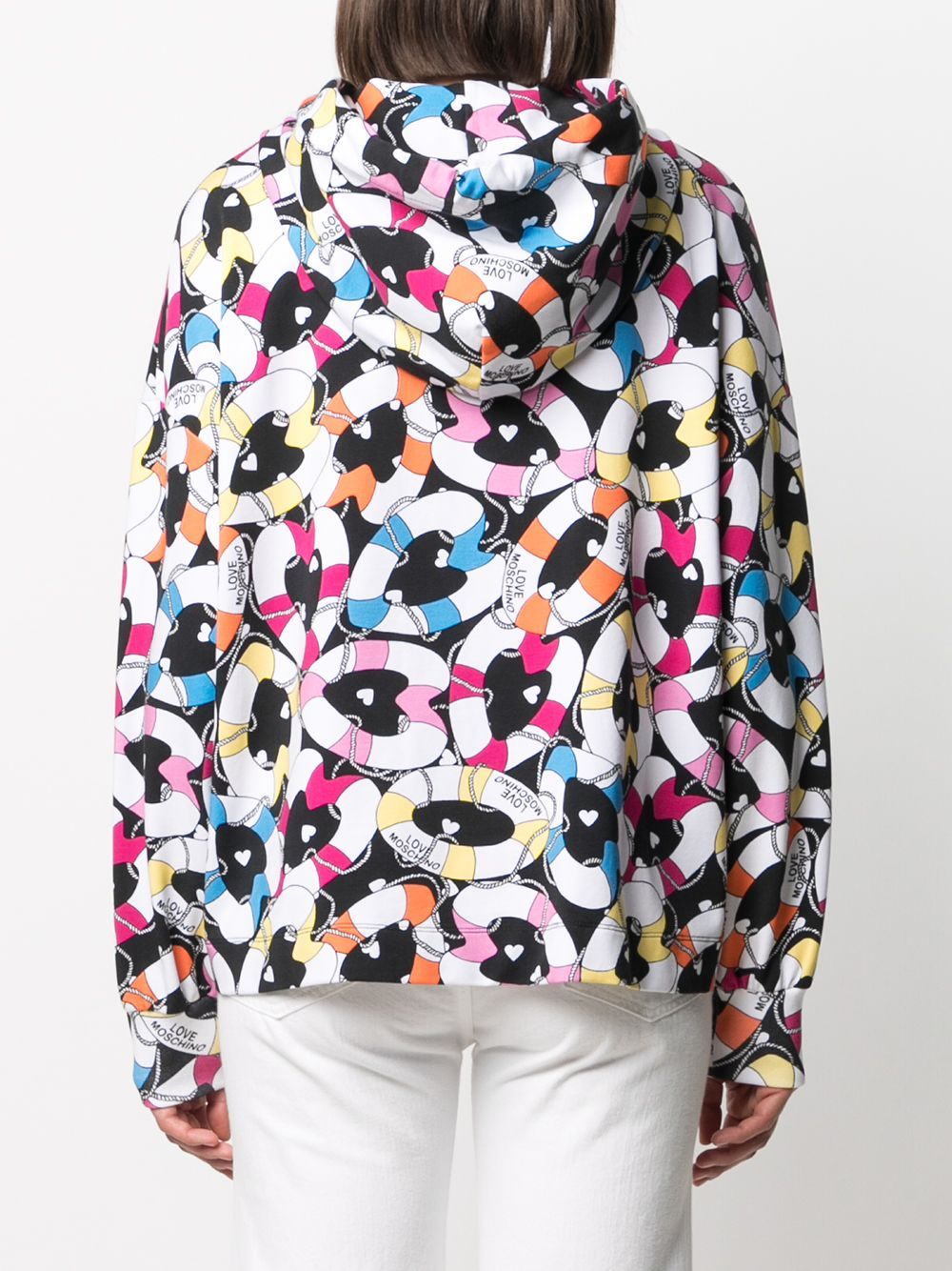 Moschino Floral Printed Long-sleeved Hooded Casual Jacket In Multicolor