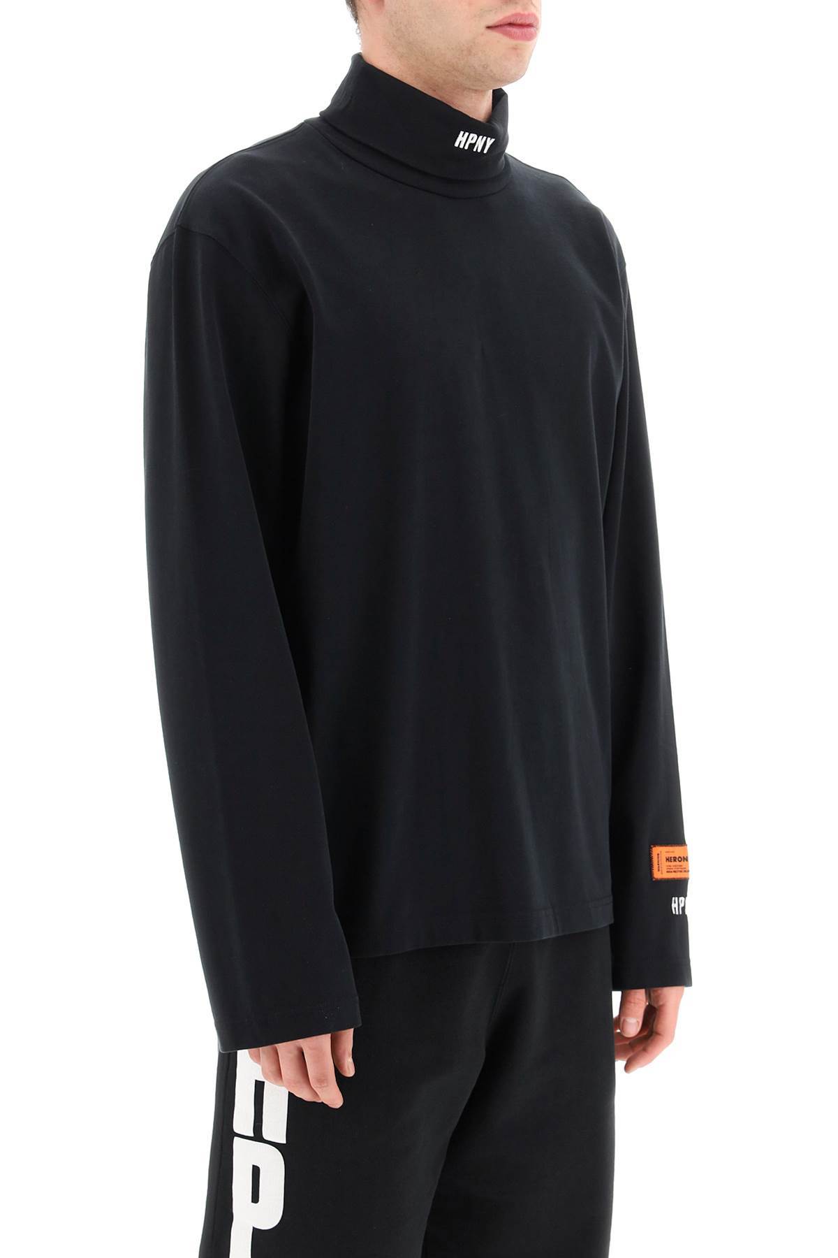 Heron Preston Black Turtleneck Pullover With Contrasting Logo Embroidery In Cotton Man In Black