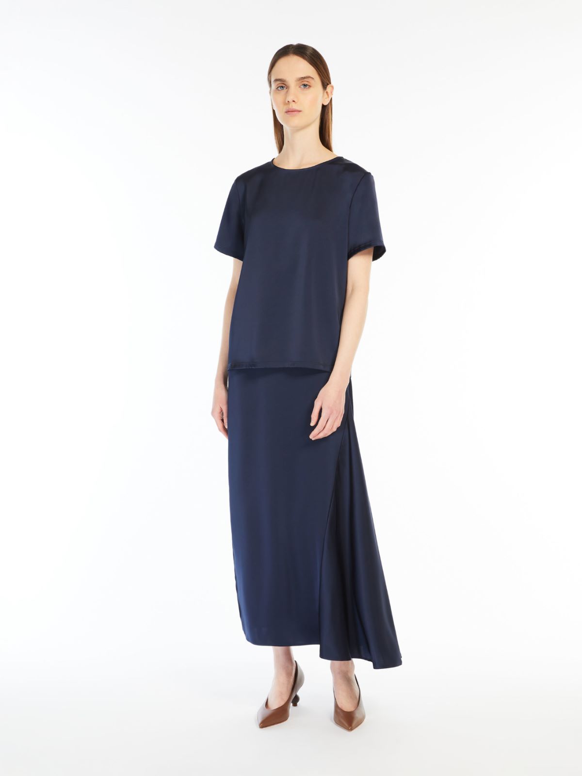Weekend Max Mara Aia Satin Slide Slit Skirt In Blue