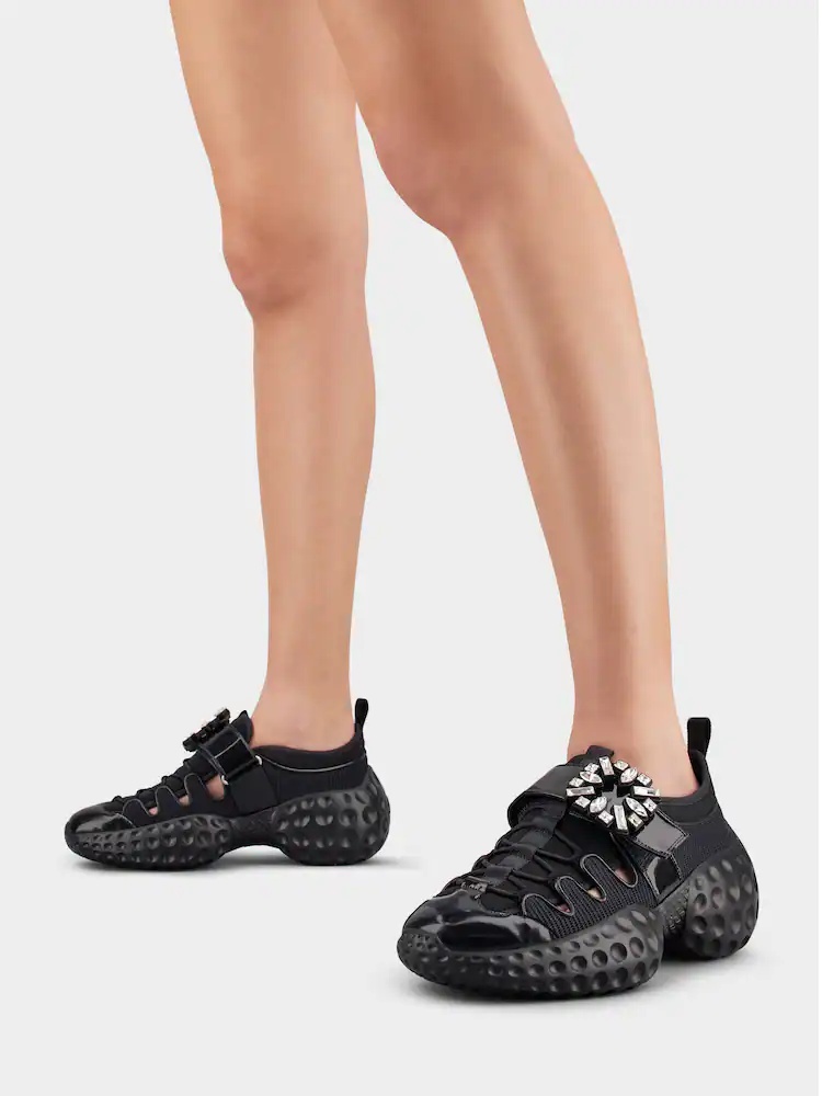 Roger Vivier Light Strass Sneakers Crystal-buckle Detail In Black