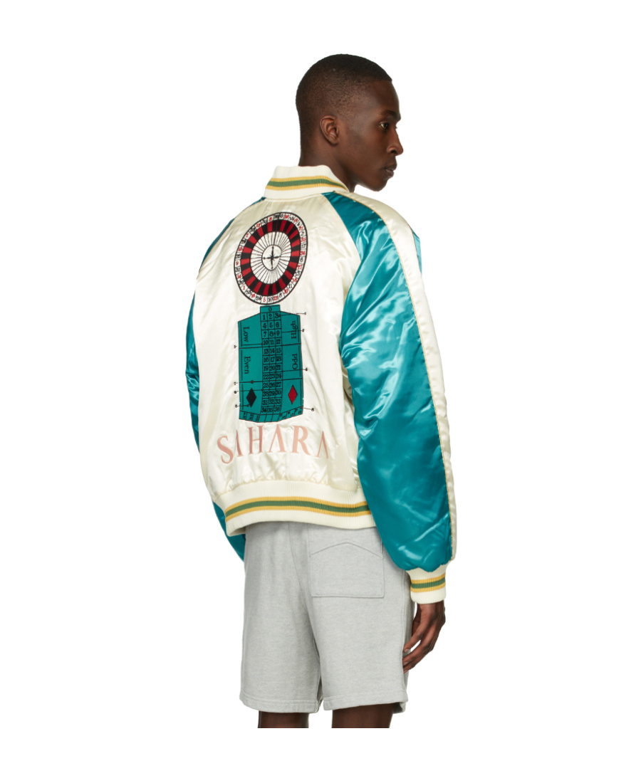 Rhude Cropped Colour-block Logo-embroidered Satin Bomber Jacket In White