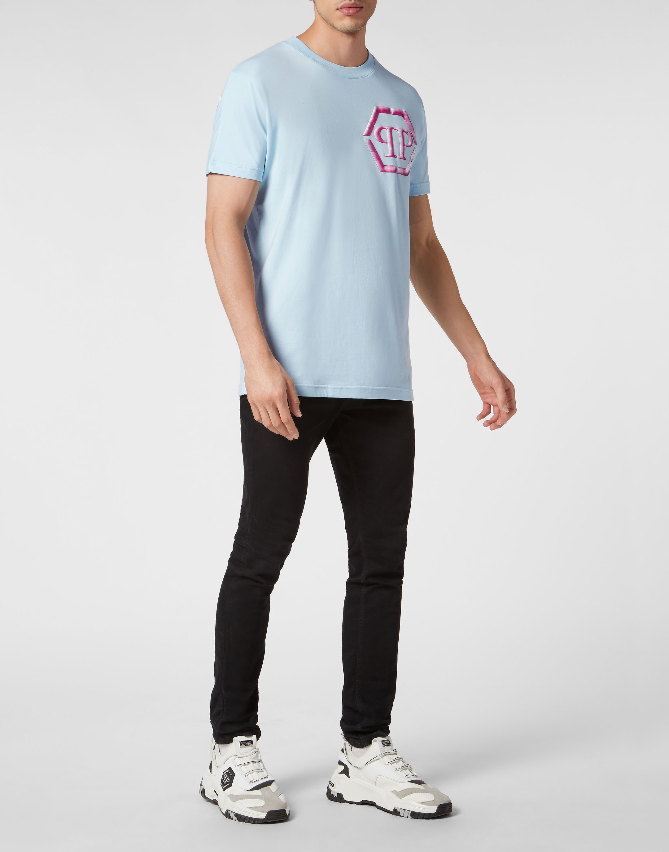 Philipp Plein T-shirt With Round Neck And Short Sleeves In Blue
