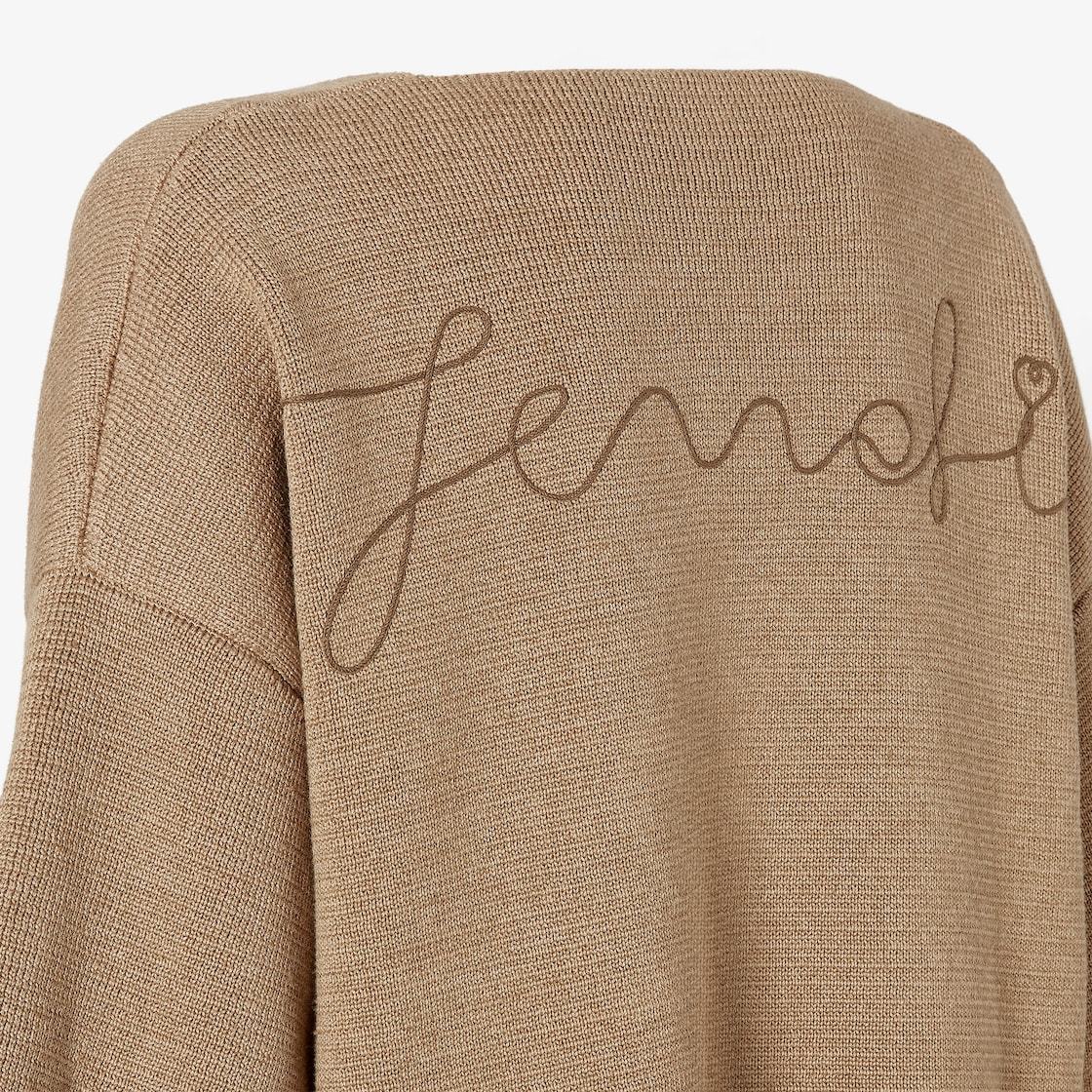 Shop Fendi Dark Beige Cotton And Silk Sweater