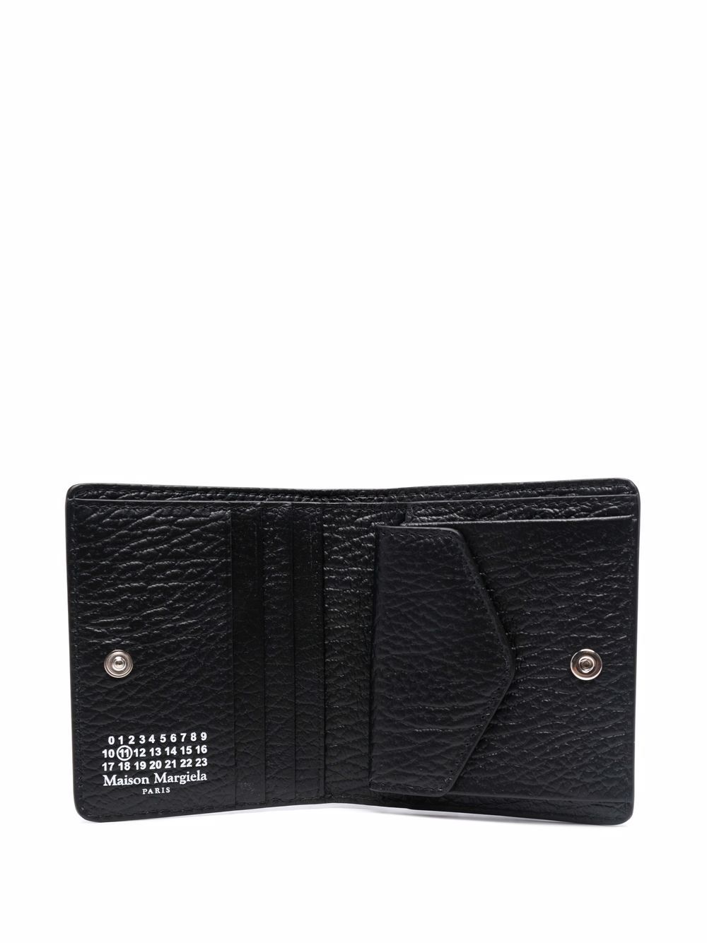 Maison Margiela Black Bifold Wallet With Stitching Detail And Key Ring In Grained Leather Woman Mais In Black