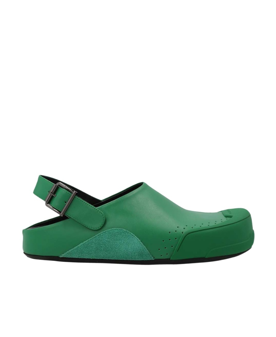 Shop Marni Green Leather And Suede Fussbett Sabot