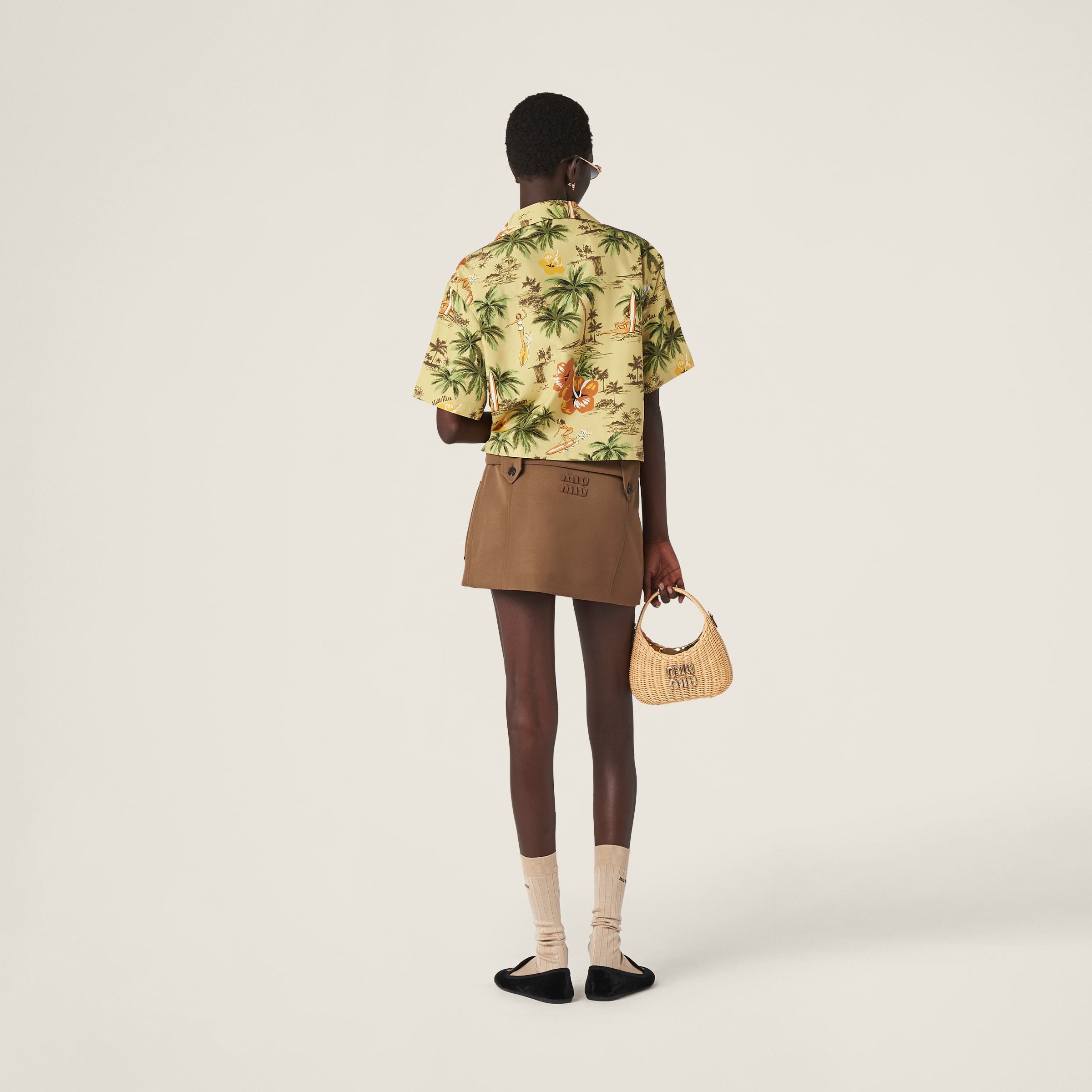 Miu Miu Belted Virgin Wool Miniskirt In Brown