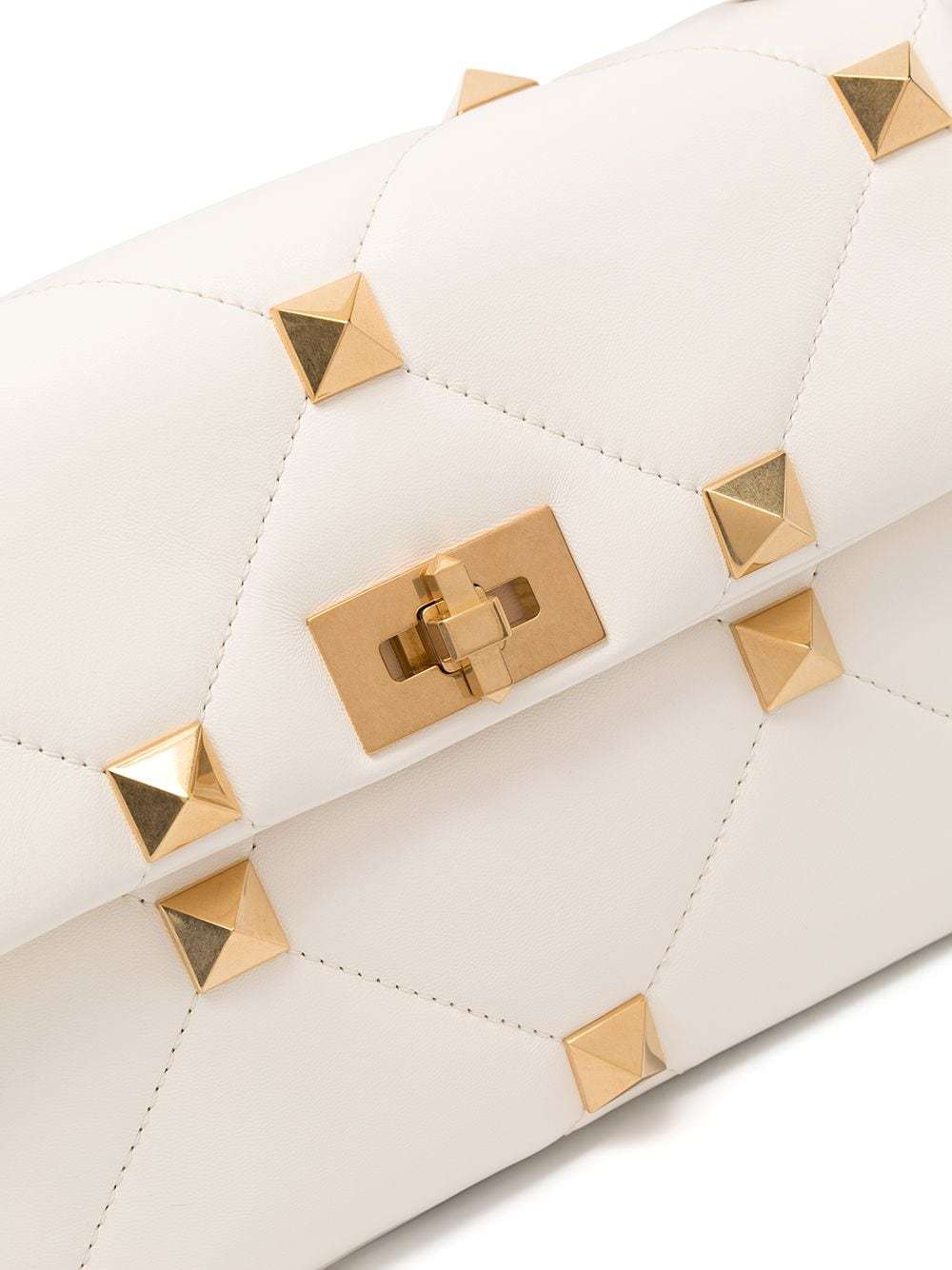 Valentino Large Roman Stud Chain Shoulder Bag In White