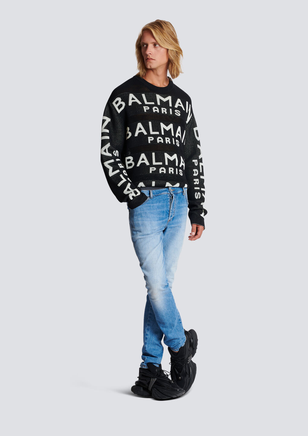 Shop Balmain Slim-fit Cotton Jeans In Blue