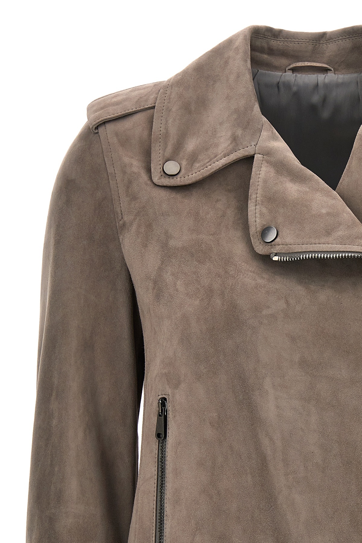 Brunello Cucinelli Suede Zip-up Biker Jacket In Gray