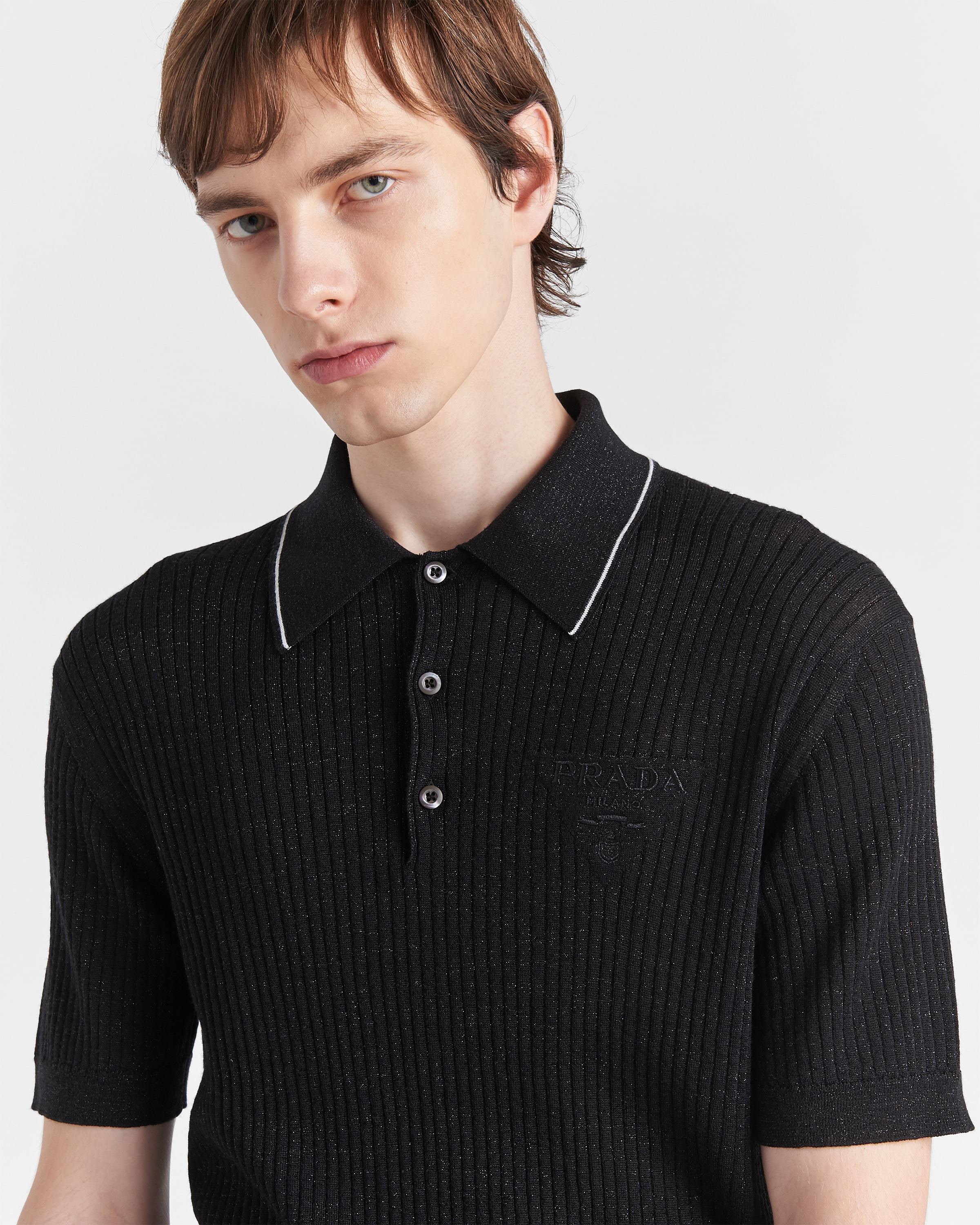 Prada Logo Embroidered Short Sleeved Polo Shirt In Black