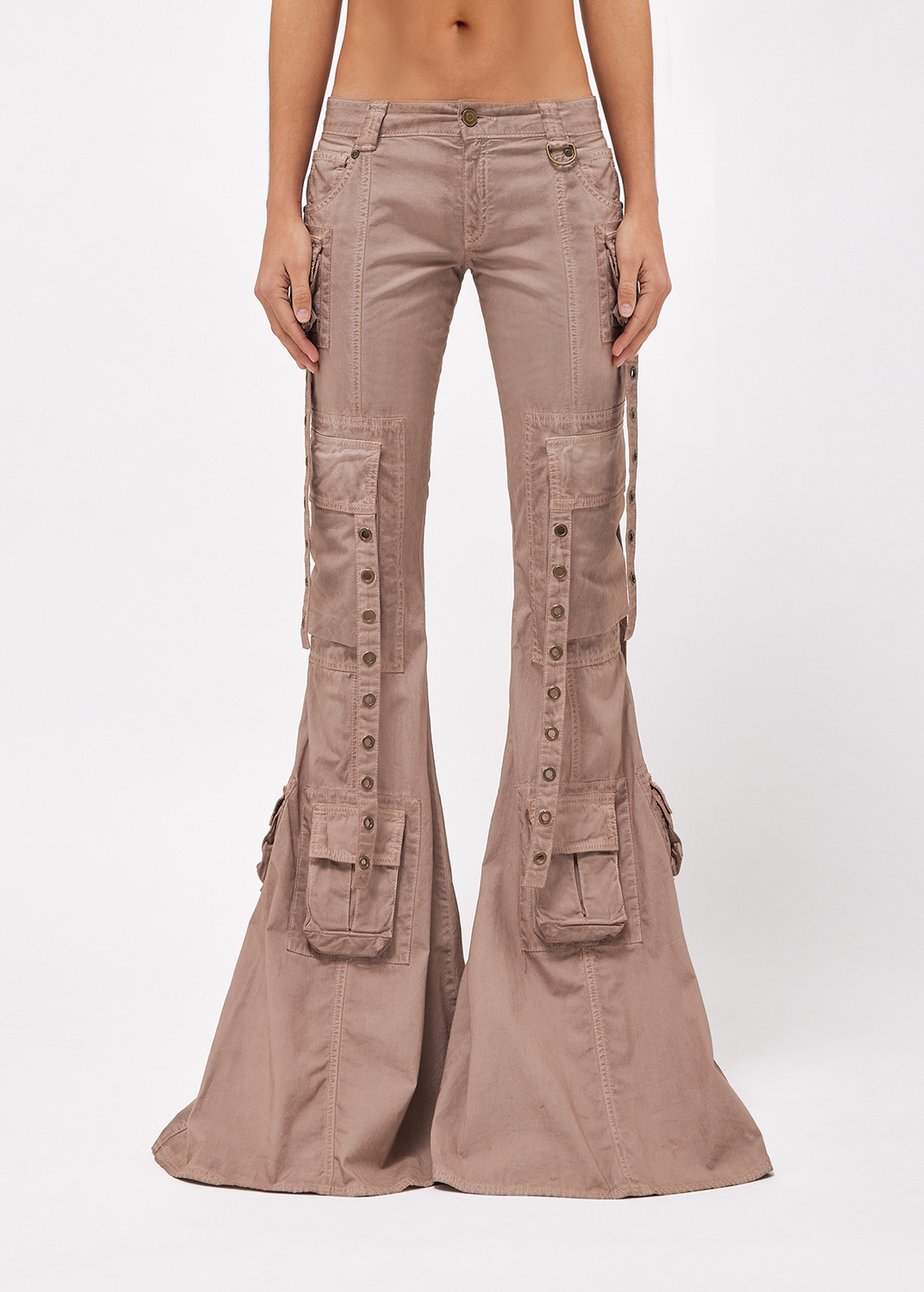 Blumarine Low-rise Flared Cargo Trousers In Brown