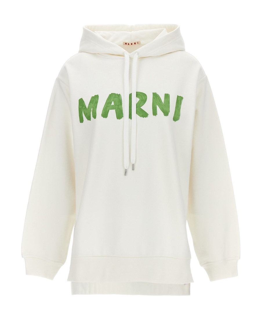 Marni Logo-print Cotton Hoodie In White