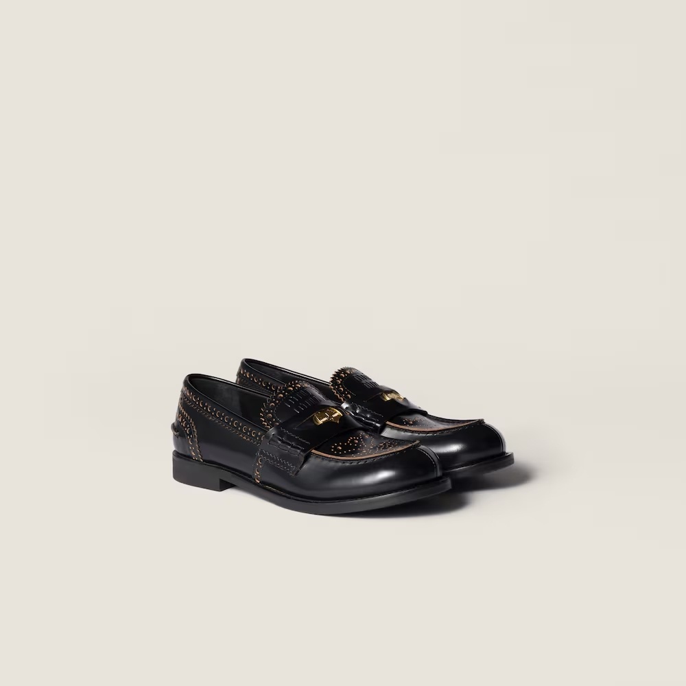 Miu Miu Perforated Coin-detail Loafers In Black