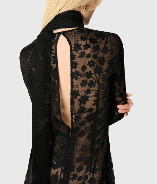 Marine Serre Long-sleeved High-necked Long Dress In Black