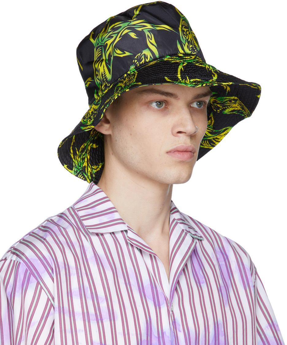Msgm Tribal Shark Print Bucket Hat In Black