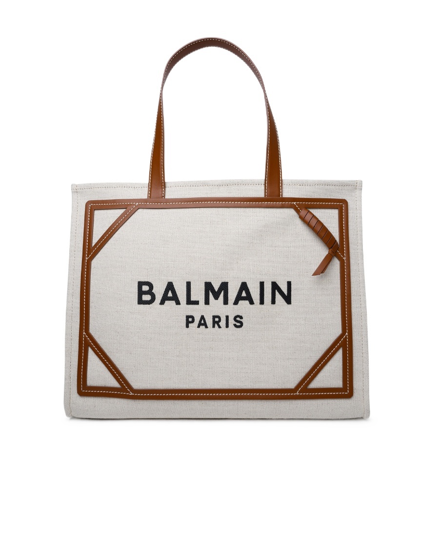 Balmain Women's B-army Medium Canvas And Leather Tote Bag In Nude