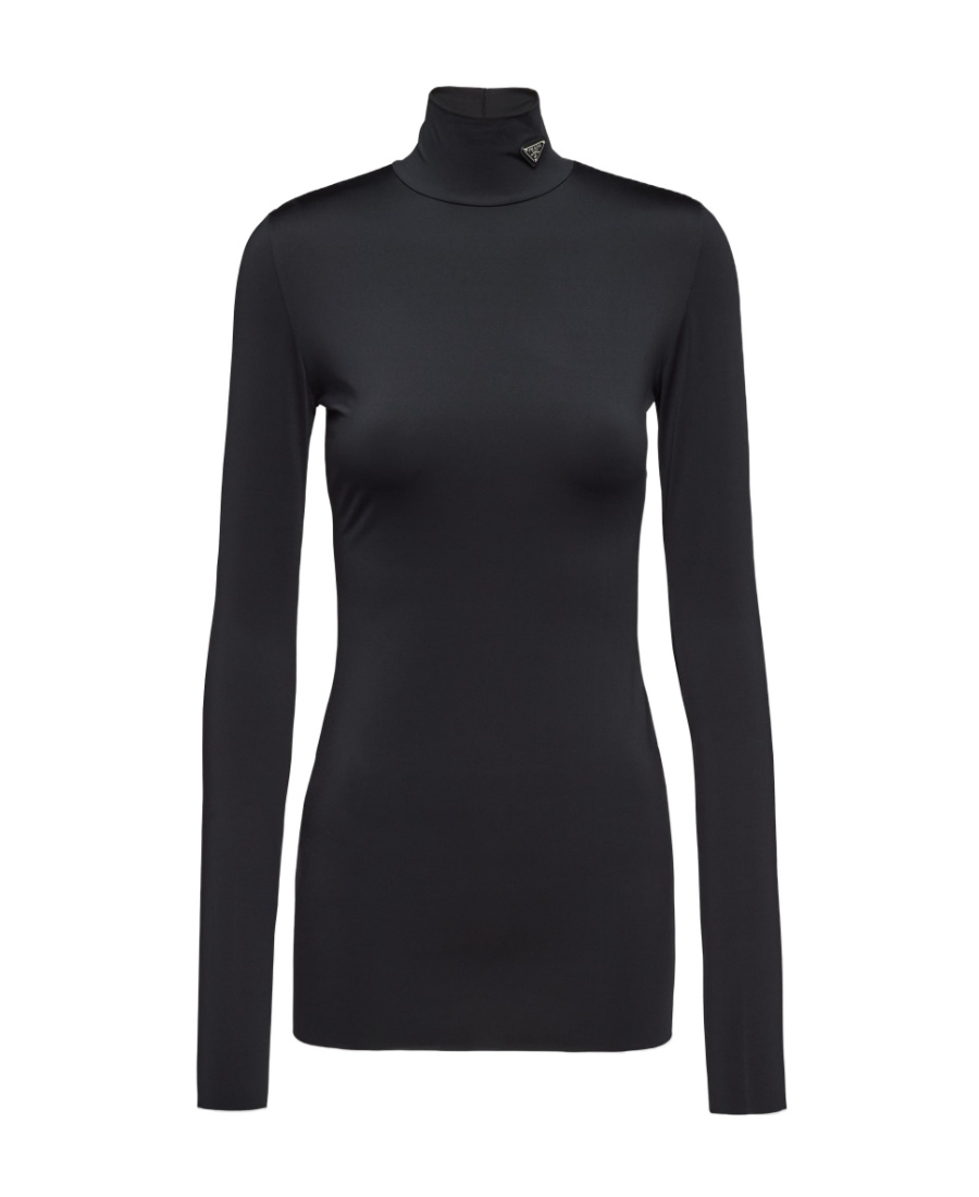 Prada Versatile Stretch Turtleneck Top With Long Sleeves In Black