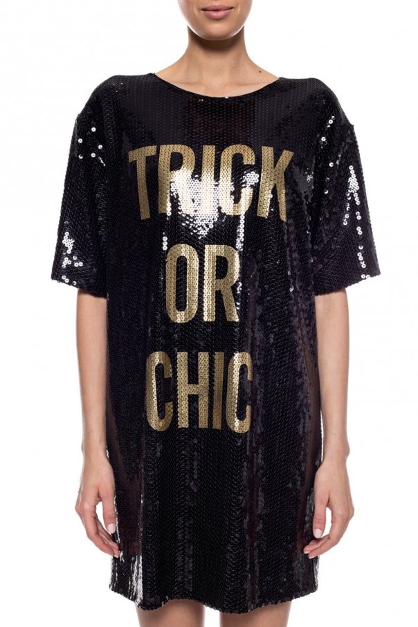 Moschino Black Logo Print Pattern Dress In Black