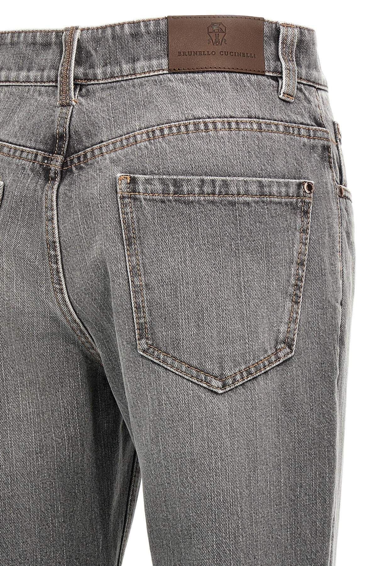 Brunello Cucinelli Looped Waistband Five Pockets Contrast Stitching In Gray