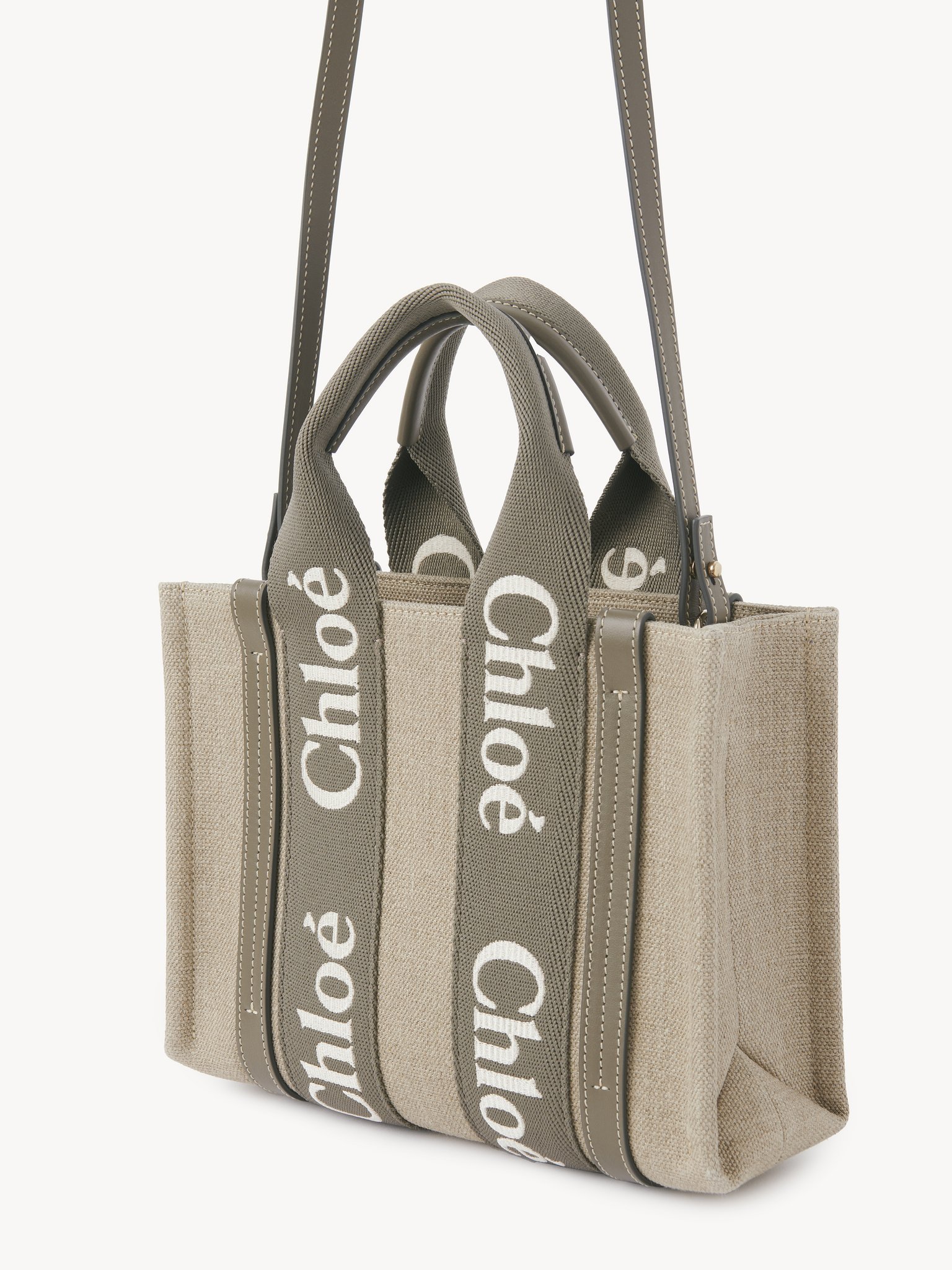 Chloé Small Woody Tote Bag In Linen In Brown