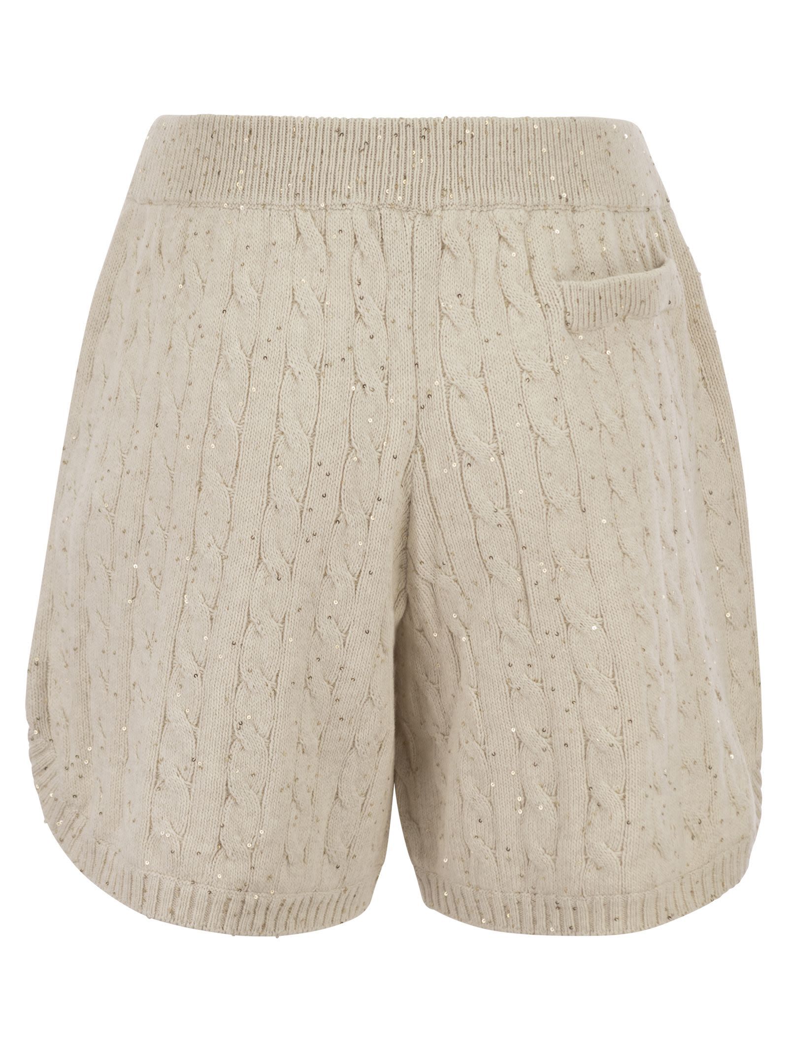 Brunello Cucinelli Women's Cotton Knit Shorts With Sequins In Nude