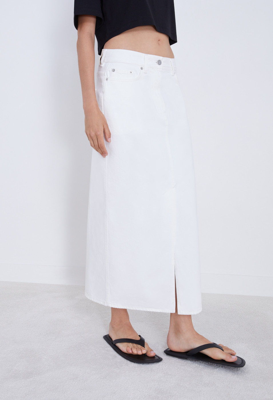 LOULOU STUDIO STRAIGHT DENIM MIDI SKIRT