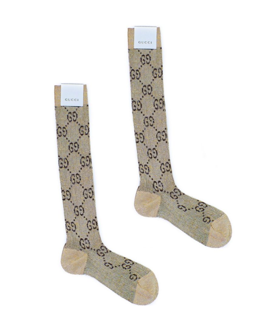 Gucci Lurex Interlocking G Socks In Nude