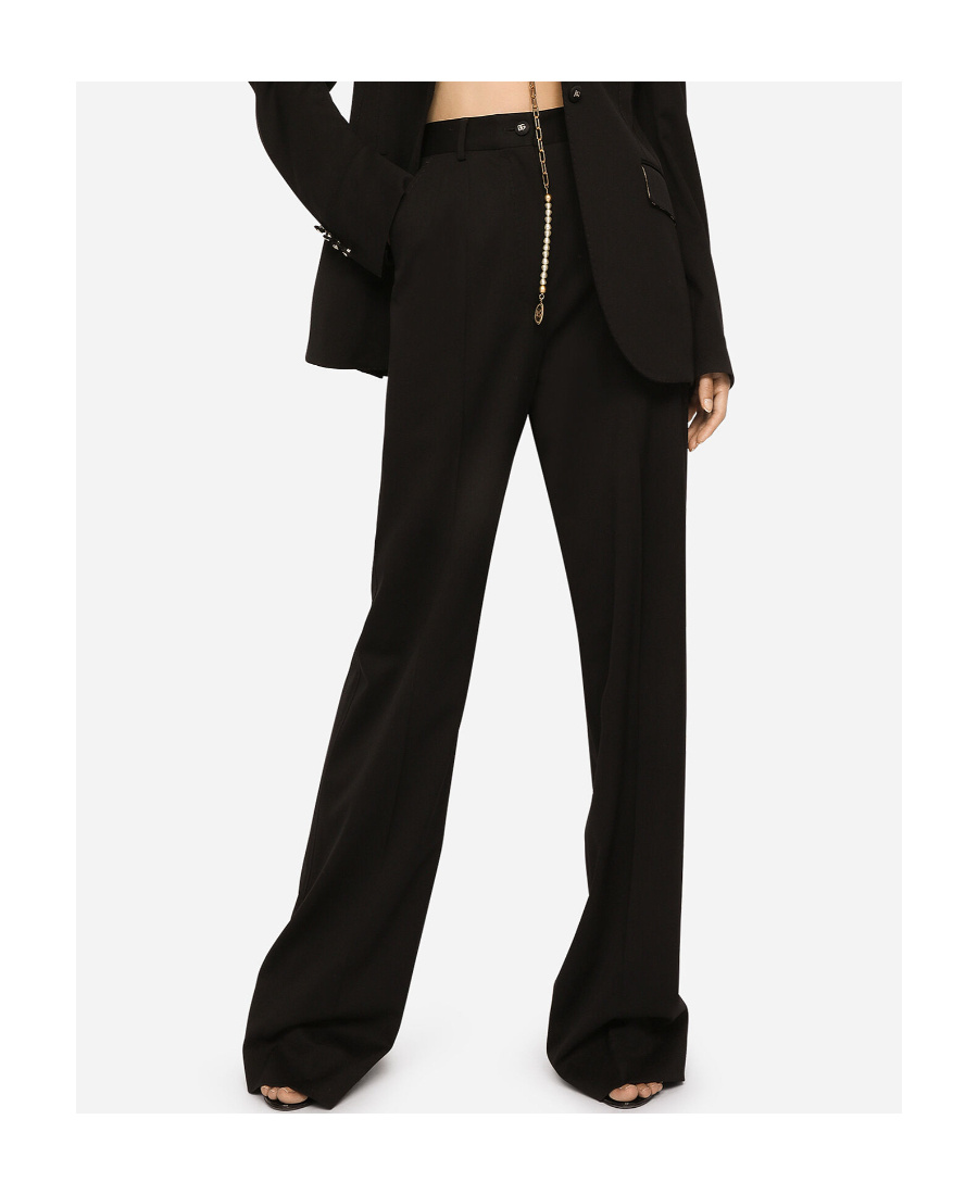 Dolce & Gabbana Wide-leg Wool Trousers In Black