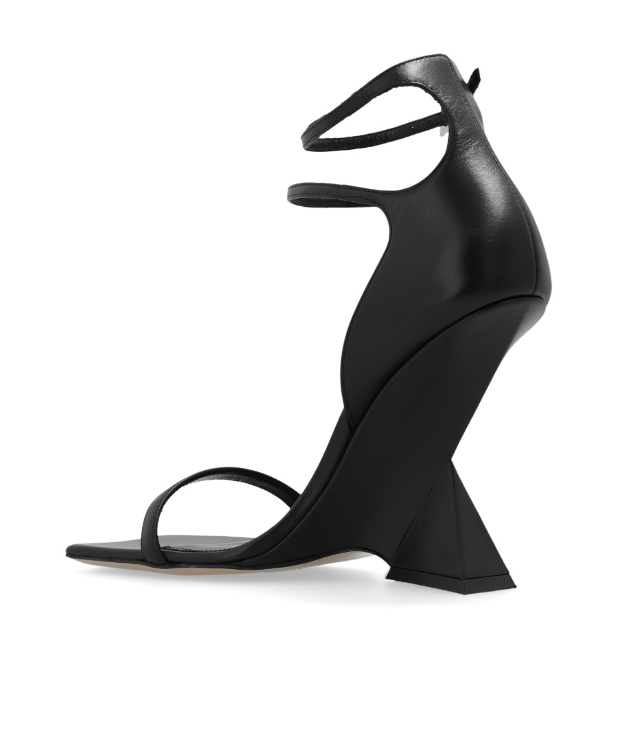 Attico 'grace' Black Sandals With Double Ankle Strap And Pyramid Wedge In Leather Woman In Black