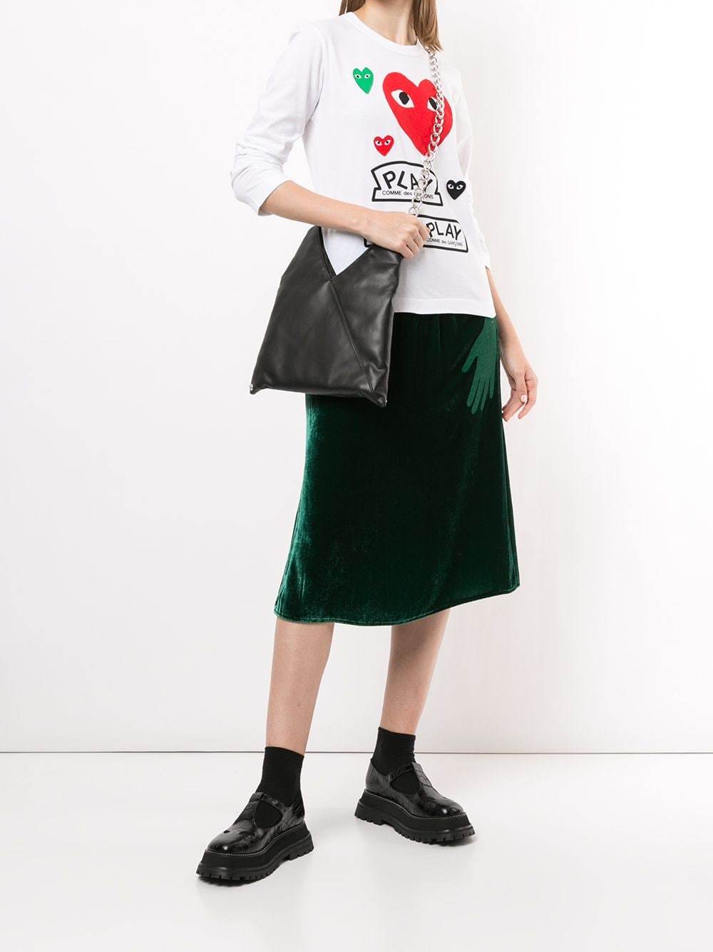 Comme Des Garçons Play Logo Print Long Sleeve T-shirt In White