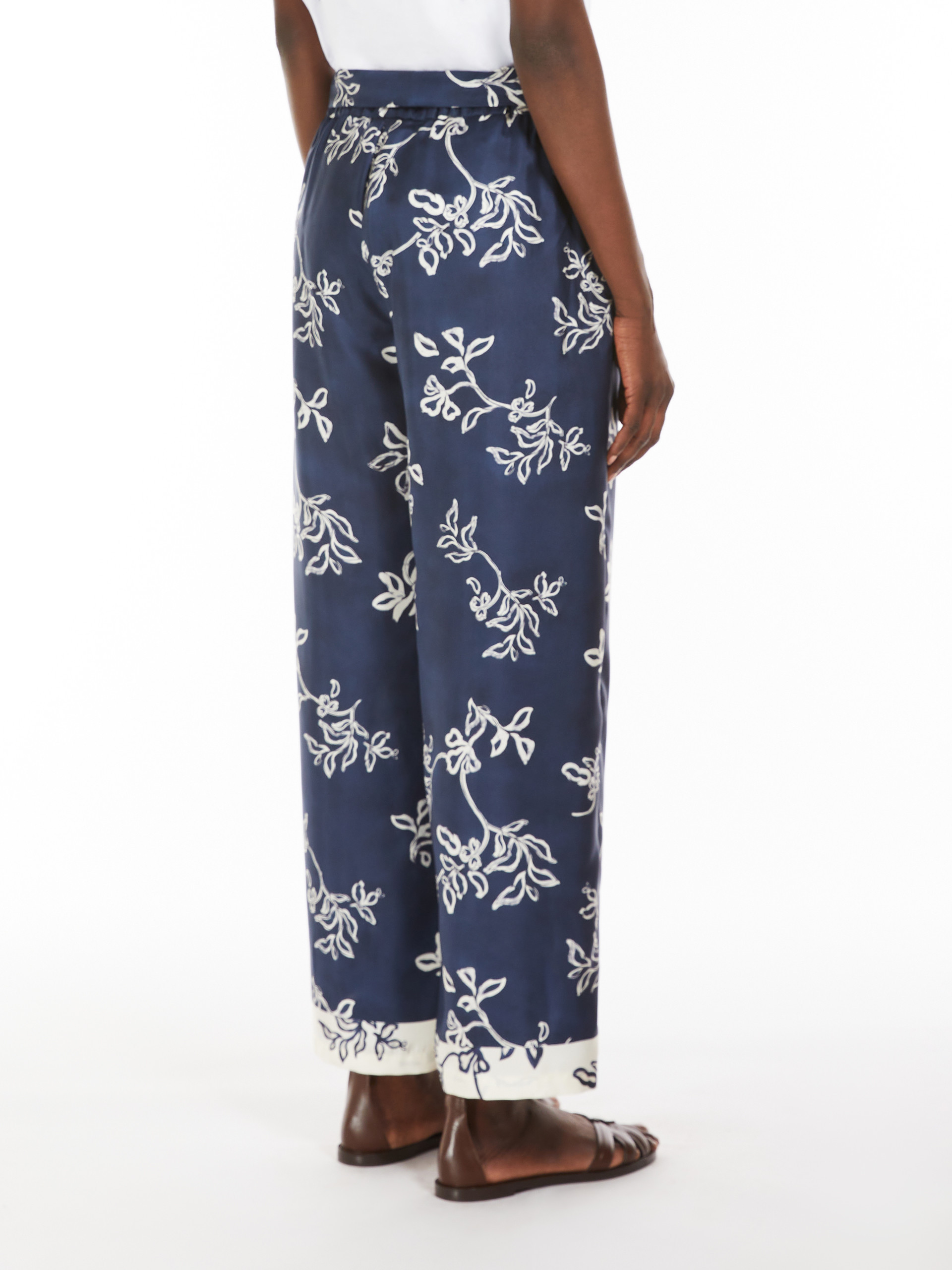Max Mara Printed Silk Belted Trousers In Blue