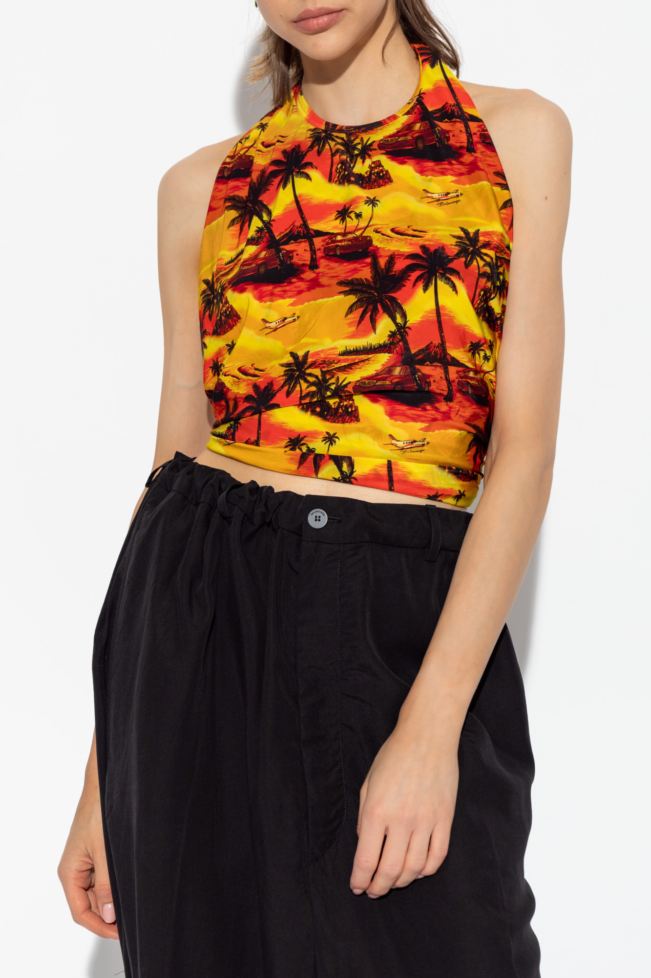 Balenciaga Hawaiian-print Halterneck Blouse In Multicolor