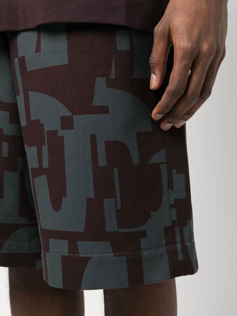 Dries Van Noten Gray & Purple Printed Denim Shorts In Black
