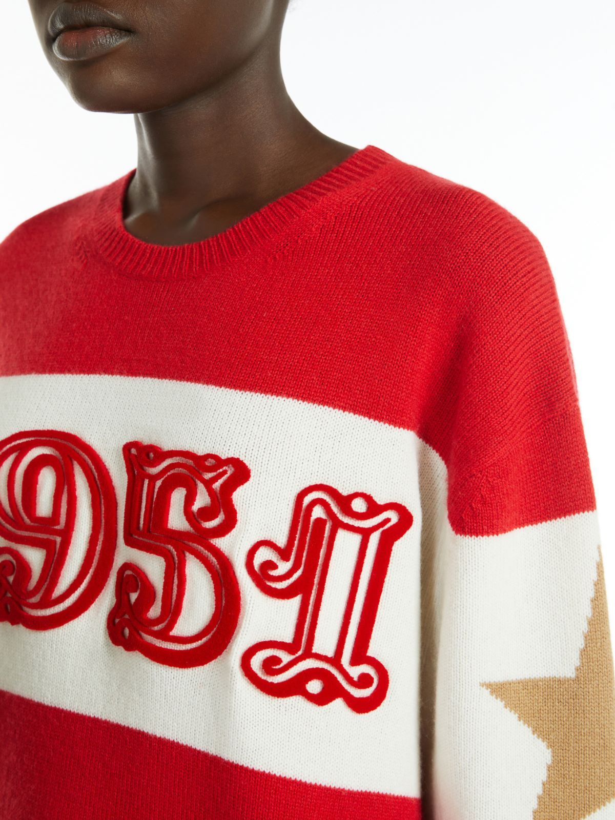 Max Mara Red Wool Jacquard Dirce Over Pullover In Red