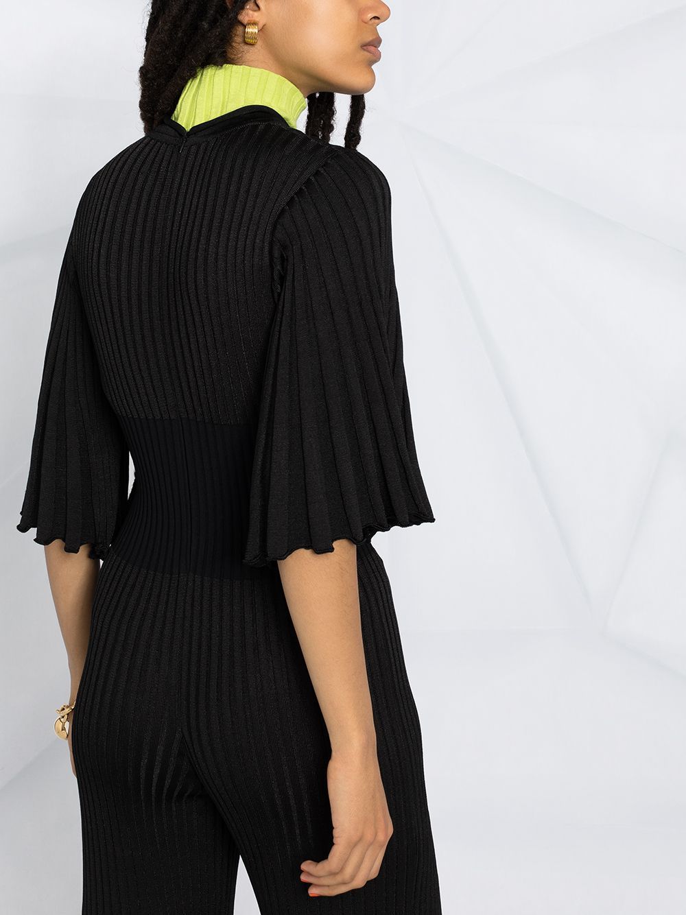 Bottega Veneta Ruffled Pleated Jumpsuit In Black