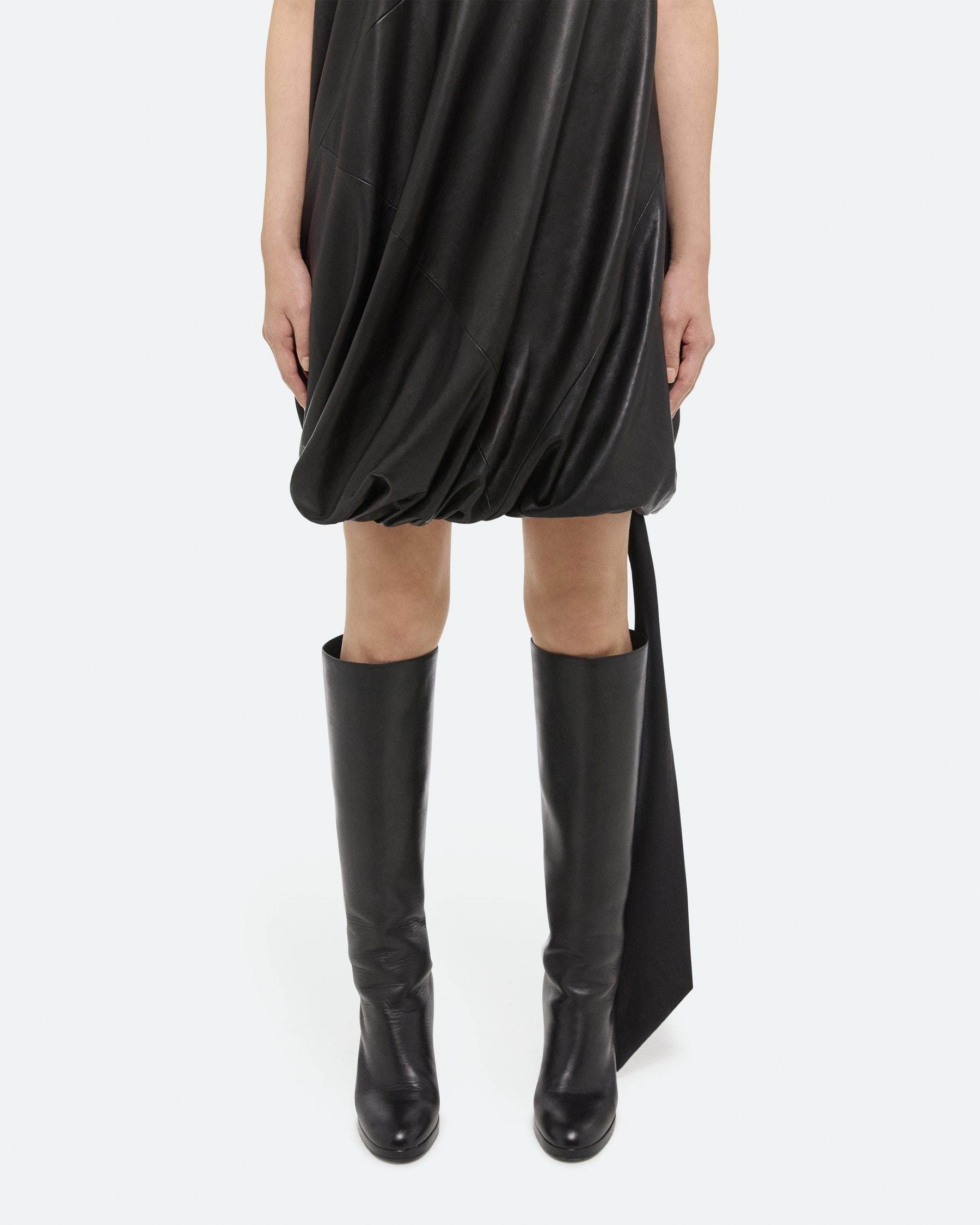 Helmut Lang Leather Puffball Minidress In Black