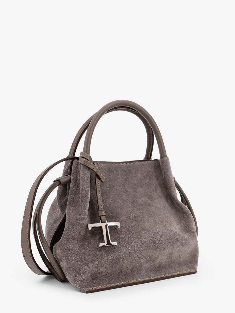 Tod's T Timeless Suede Shoulder Bag In Gray