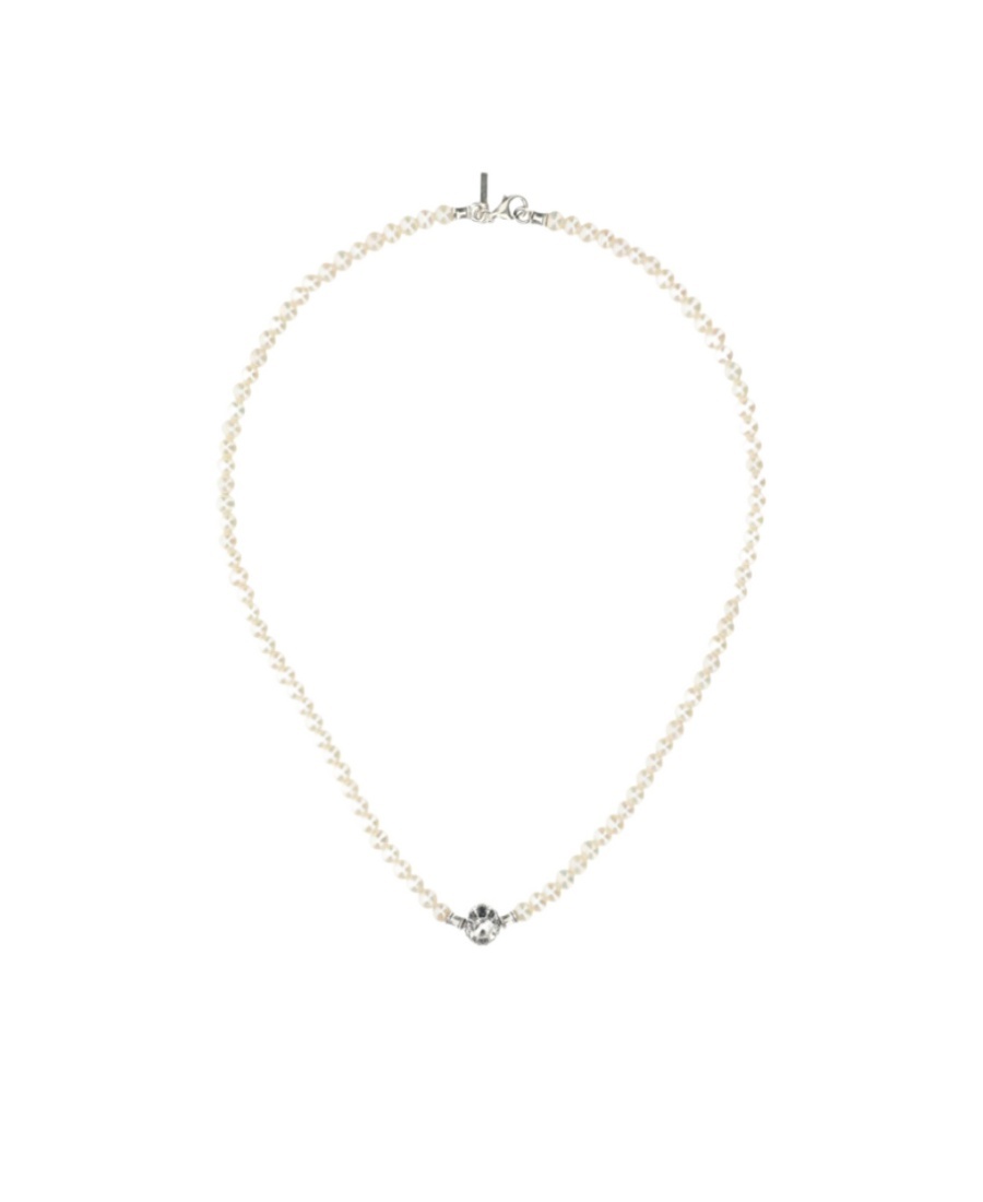Emanuele Bicocchi Skull Pearl Necklace In White