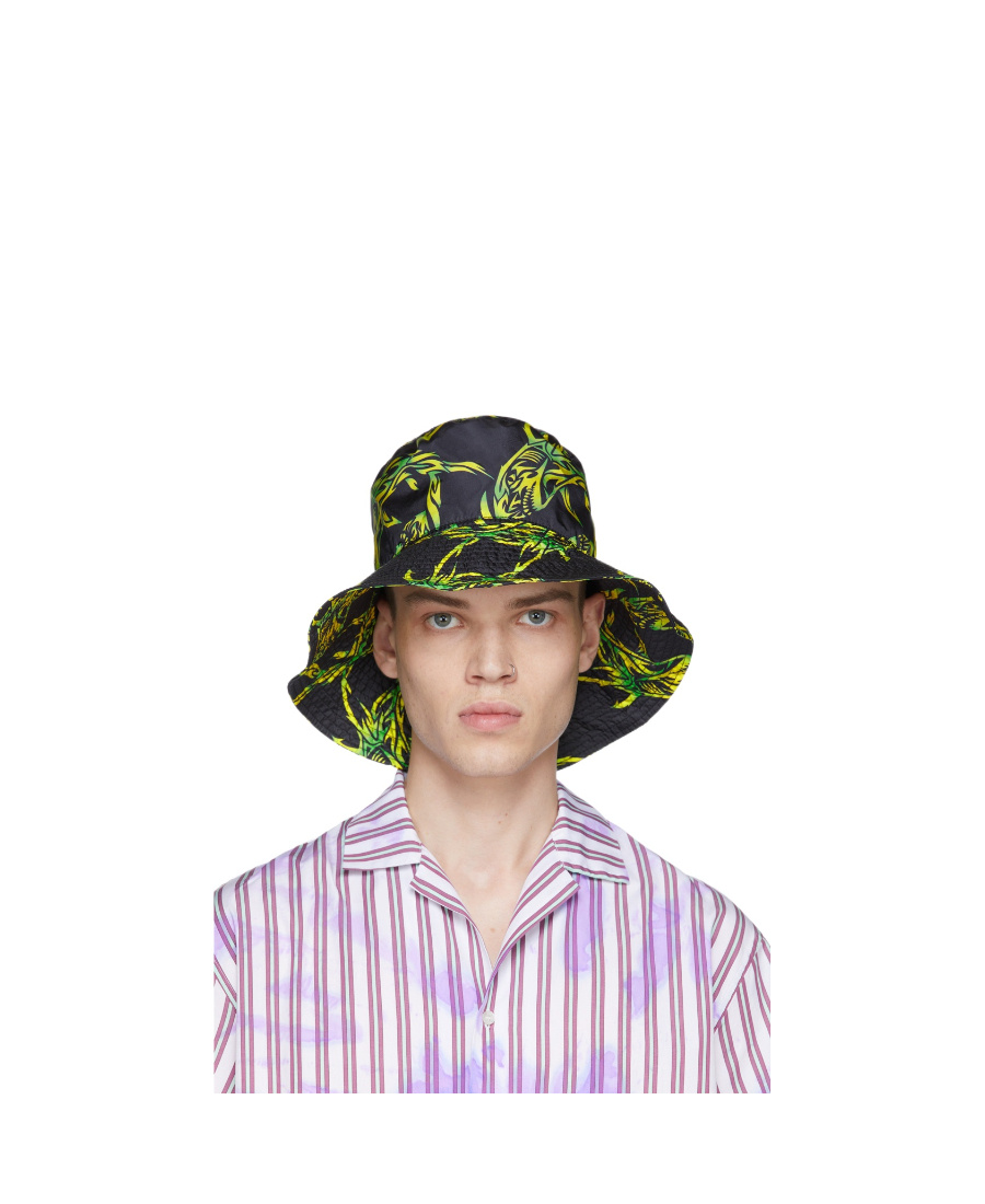 Msgm Tribal Shark Print Bucket Hat In Black